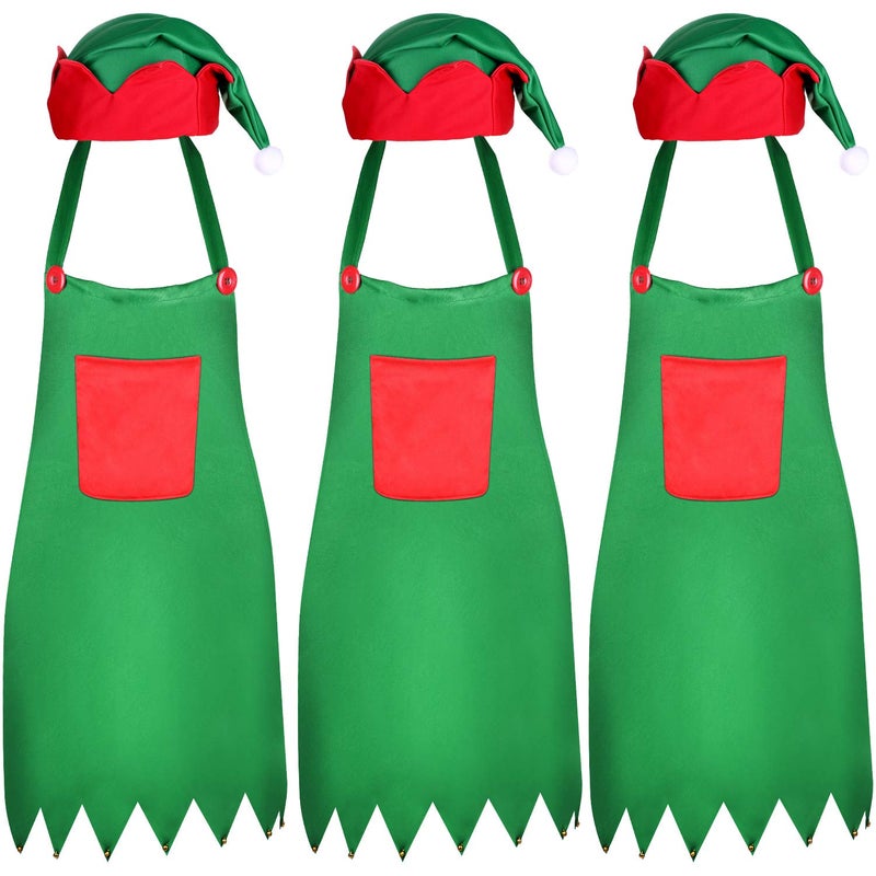JOVITEC 6 Pieces Christmas Apron and Hat Set, Christmas Costume Apron and Hat for Xmas Party Supplies(Green,Classic Elf) - Image 1